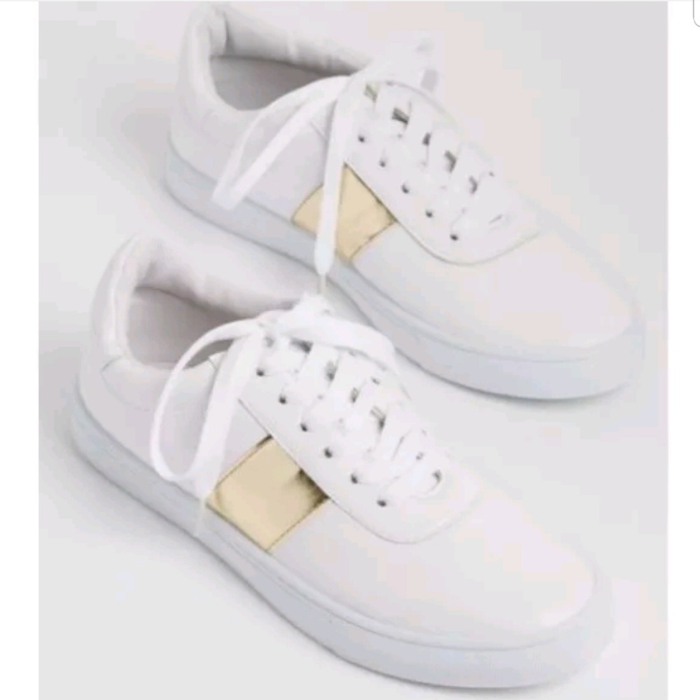 Gold Metallic Striped Sneakers - Picture 3 of 5